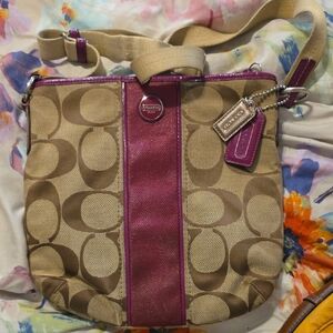 Coach Signature Crossbody Bag - Tan and Pink